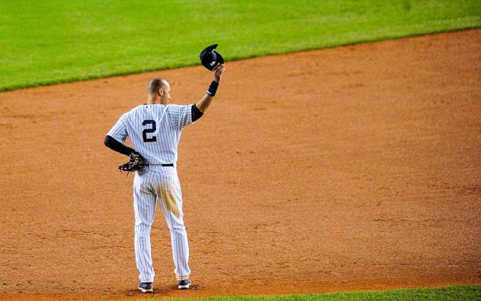 Derek Jeter tips his cap to the crowd in his final game at Yankee Stadium on Sept. 25, 2014.